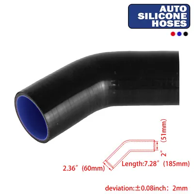 Universal 45 Degree 51mm 2inch ID 3-Ply Elbow Silicone Hose Black • $16.62