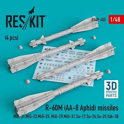 1/48 Reskit RS48-0405 R-60М (AA-8 Aphid) Missiles (4 Pcs) (MiG-21MiG-23MiG-25 • $14