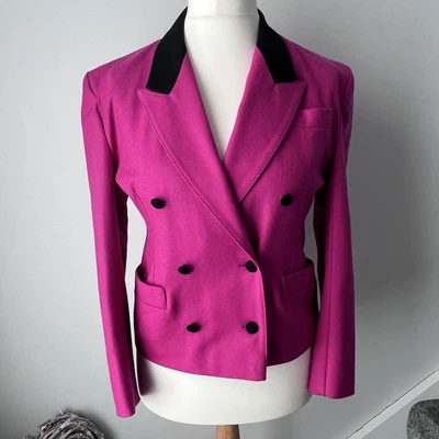 £19.99 • Buy Vintage CHARLOTTE HALTON Cerise Pink Black Wool Riding Jacket 1990’s UK 12