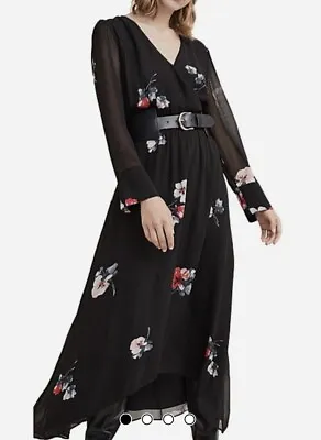 WITCHERY Black Floral Dress Size 10 Maxi Long Sleeve • $49.99