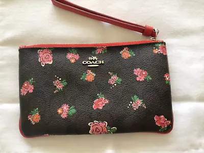 Coach Brown Floral Zip-up Wallet Purse 12x20cm • £25