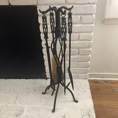 $78.98 • Buy BLACK IRON 5 PC SET FIREPLACE TOOLS Accessories VGC BARELY. USED. 30” T