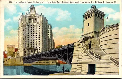 A149 Postcard Michigan Avenue Bridge Chicago Ill Guarantee Accident Co. Building • $4.57
