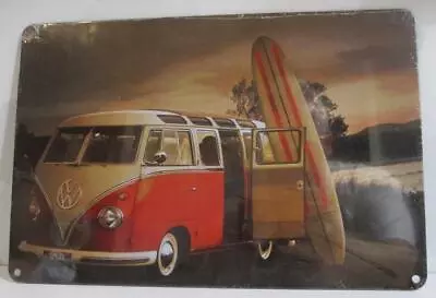 VW KOMBI Split Screen With Longboard Surfboard Metal Tin Sign 30cm Man Cave NEW • $17.91