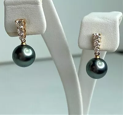 Mikimoto 18k Rose Gold Black South Sea Cultured Pearl And Diamond Drop Earrings • $2850