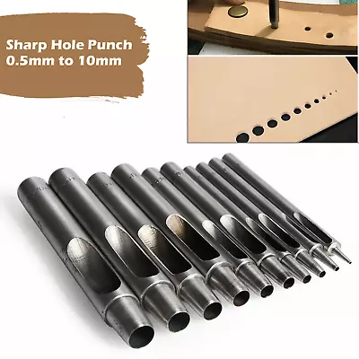 Hollow Punch Set Heavy Duty Leather Craft Hole Tool Cutter Paper 0.5mm - 10mm • £11.09