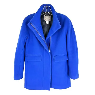 J Crew Stadium Cloth Nello Bori Cocoon Coat Size 00 Blue Wool Blend Lined • $69.99