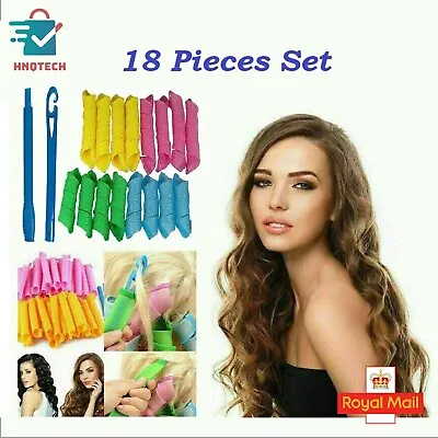 18pc Magic Hair Curlers Curly Rollers Styling Set Spiral Ringlet Hairband Tool • £7.99