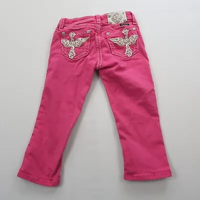 Miss Me Girls Youth Jeans Size 14 Bright Pink Capri Embellished Western • $20.69