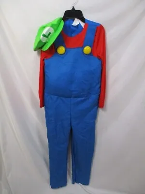 Mario Luigi Costume Boys Large 10-12 Suit Hat Mustache Halloween Super Mario Bro • $29.99