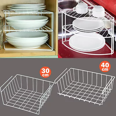 Corner Plate Rack Kitchen Under Shelf Cupboard Storage Organizer Hanging Basket • £9.96