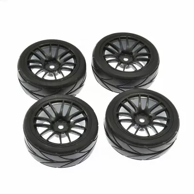4x 1/10 RC Road Wheels Tyres Black For Tamiya For TT02 For HPI CC01 Kyosho • £10.49