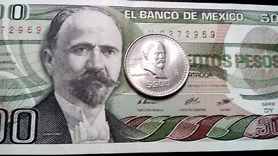 1980 S  500 Pesos Mexican Currency Madero Banknote  And Coin Mexico UNC • $5.99