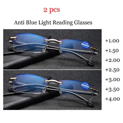 £6.99 • Buy 2 Pcs Rimless Reading Glasses +1.0 1.5 2.0 2.5 3.0 3.5 4.0 Anti Blue Light Lens