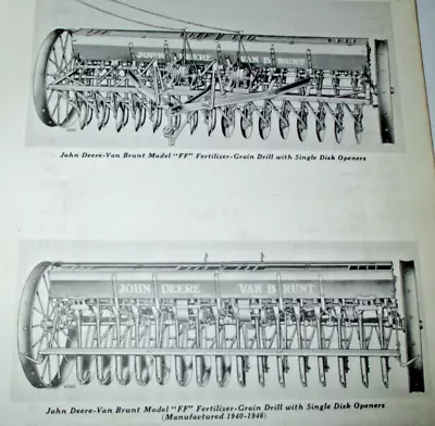 John Deere Van Brunt FF Fertilizer Grain Drill Parts Catalog Manual 11/54 PC-451 • $15.99