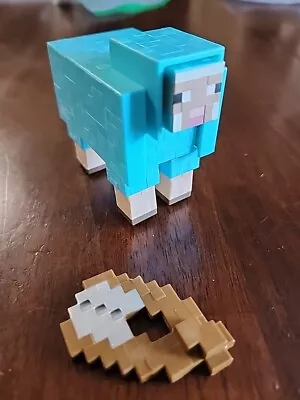 Minecraft Blue Shearable Sheep Figurine Survival Mode Cyan Dyed Wool • $32.49