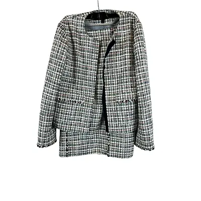 J. Crew Fringe Tweed Lined Skirt Suit Career Wear 100% Cotton Size 14 Multicolor • $66
