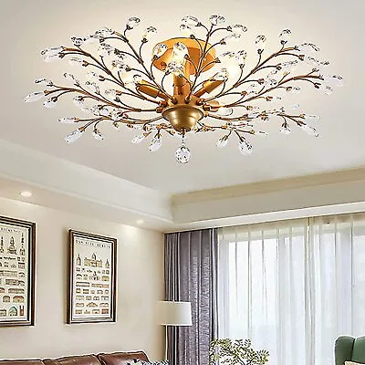 Gold Vintage Crystal Chandeliers 5Light Ceiling Lighting Fixture For Living Room • £80.99