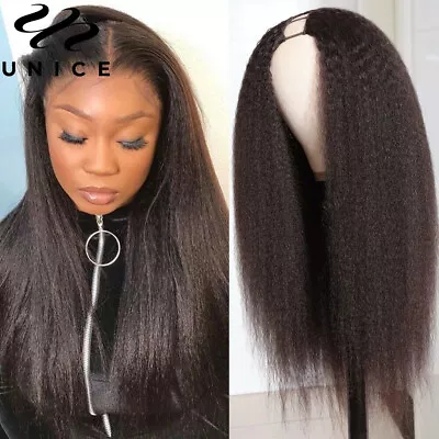 UNice Kinky Yaki Straight Human Hair U Part Wigs For Black Women 16  Glueless US • $78.39