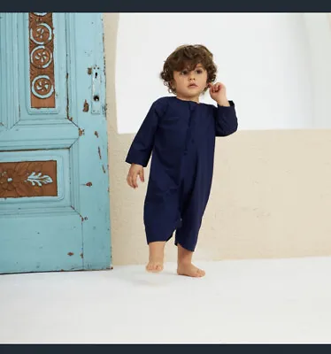 Yallakids Kandora Jubba Abaya Baby Boy 2-6 Months Blue • £17.50