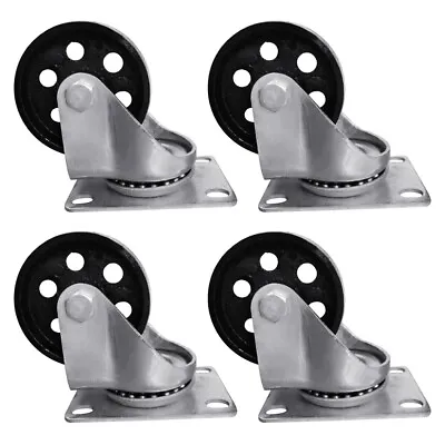 4pcs 3.5  Heavy Duty Steel Plate Cast Iron Casters Swivel Metal Industrial Wheel • $27.99