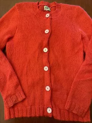 Vtg Garland Orange Mohair Cardigan Sweater Size Small Button Up • $22.50