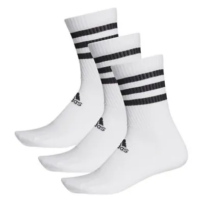 $29.95 • Buy Adidas 3 Striped White Cushion Crew Socks 3 Pack Size Large 8-12 FREE SHIPPING 