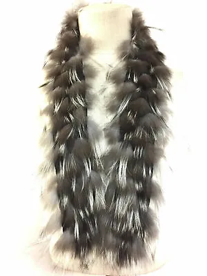 ADRIENNE LANDAU Black Silk & Velvet Silver Fox Fur Tips Mini Stole/Scarf O/S • $150