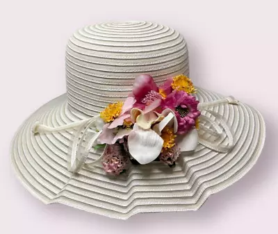 Vintage ERIC JAVITS Straw Hat Easter Derby Spring Wedding Flowers • $59.99