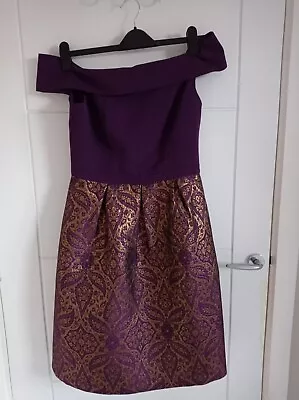 £18.99 • Buy Oasis Dark Purple Gold Patterned Jacquard Skater Dress Size 12
