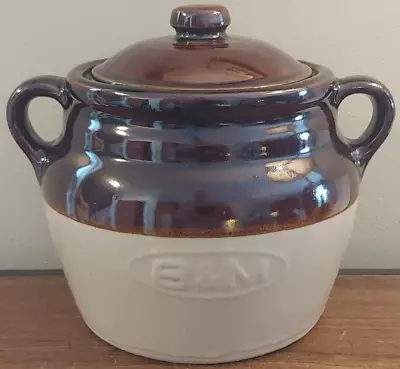 Vintage B & M Baked Beans Ceramic Crock With Lid And Handles Brown & Tan • $44.99