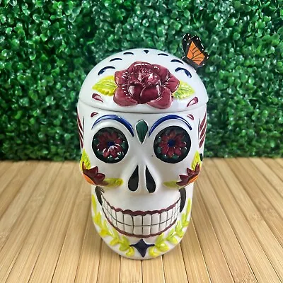 New Destination Holiday Day Of The Dead Sugar Skull Ceramic 9  Jar & Lid • $20