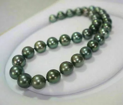 $260 • Buy  Stunning 10-9-mm-natural-tahitian-peacock-green-round-pearl-necklace-18“ 20”