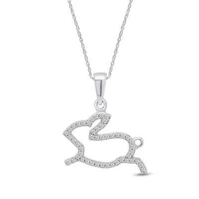 1/6 Cttw Natural Diamond Rabbit Pendant Necklace 18  Genuine 925 Sterling Silver • $194.02