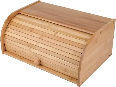 Bamboo Bread Box Large Natural Roll Top Wood Bread Box Countertop Bread Storag • $44.99
