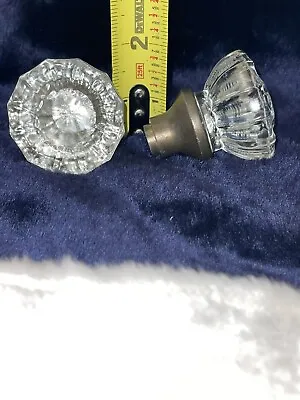 Vintage 2 1930s 12 Point Cut Glass And Brass Doorknobs • $30