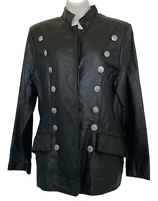 Virginia Slims Wear Womens Military Style Leather Jacket Buttons Black Sz Small • $21.99
