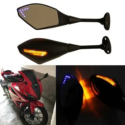 Motorcycle Rear View Side Mirrors With Blue LED Turn Signal Light For Honda CBR • $39.59