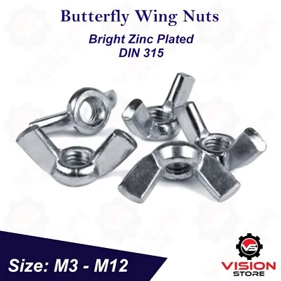 Wing Butterfly Nuts M3 M4 M5 M6 M8-M12 Bright Zinc Plated Wingnuts Metric DIN315 • £78.73