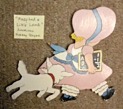 MARY HAD A LITTLE LAMB Nursery Rhymes Wall Art Plaque Wooden Cut Outs Handpaint • $9.97