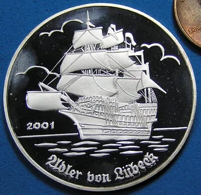 Togo 1000 Francs .999 Silver Coin 2001 Proof Adler Von Lubeck Sailing Ship • $72.86