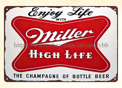 1955 ENJOY MILLER HIGH LIFE BEER Metal Tin Sign Modern Decor Ideas • $18.87