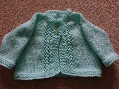 Brand New Hand Knitted Light Turquoise Baby Matinee Jacket To Fit Up To 3 Months • £4