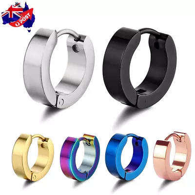 $4.95 • Buy 7mm / 9mm Surgical Steel Huggie Hoop Clip Punk Earrings Men Women Stud Piercing