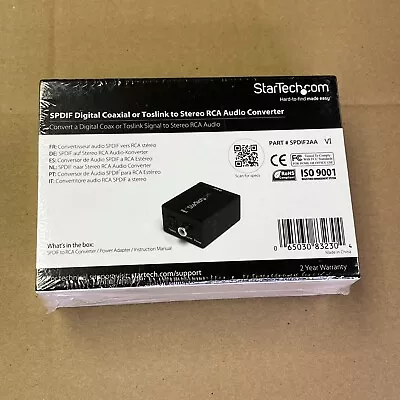 StarTech SPDIF Digital Coaxial Or Toslink To Stereo RCA Audio Converter SPDIF2AA • $25