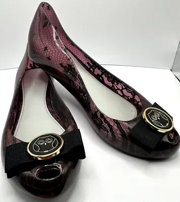 Melissa + Jason Wu Lace Jelly Flats Bow Owl Medallion Women's 7 Purple/Black • $17