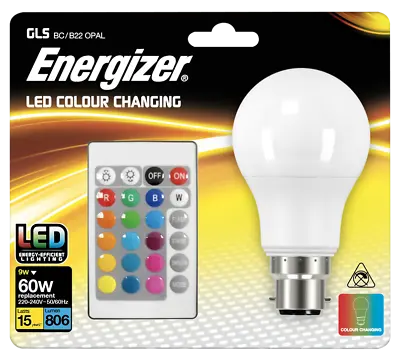 Energizer Colour Changing Light Bulb B22 GLS LED RGB+W With Remote Control • £10.89