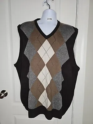 Dockers Sweater Vest Argyle Men Brown Academia Pullover V-Neck Grunge 2XL 90s • $18.98