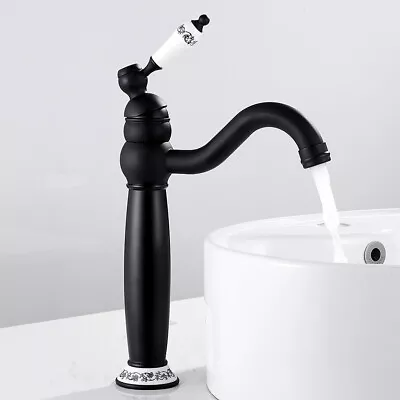 £32.99 • Buy Tall Bathroom Taps Black Basin Mixer Taps Brass Countertop Tap DD