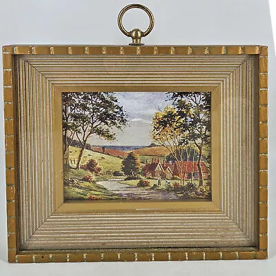 Vintage Franklin Picture Co Print Foil Lithograph Gold Wood Frame Countryside • $28